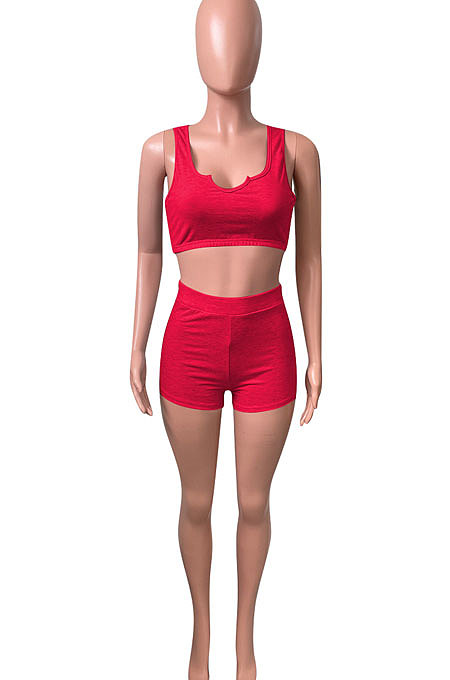 Women Pure Color Vest Sport Casual Shorts Sets NK242