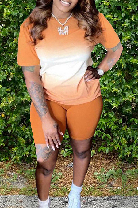 Euramerican Gradient Positioning Print Loose Short Sleeve Shorts Sets HHM6522 