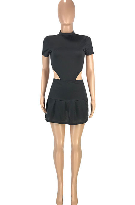 Trendy Casual Sexy Pure Color Invisible Zipper Cultivate One's Morality Jumpsuits Ruffle Skirts Sets SM9176