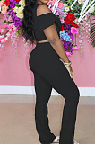 Cotton Pure Color Casual Off Shoulder Flounce Sets LML230