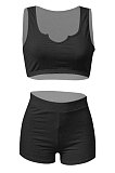 Women Pure Color Vest Sport Casual Shorts Sets NK242