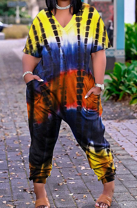 Casual Color Matching Positioning Printing Loose Casual Jumpsuit JP1033
