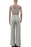 Pure Color Stealth Buckle Sleeveless Vest Loose Pants Sets JP1030