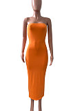 Pure Color Bandeau Bra Midi Dress NK243