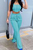 Pure Color Stealth Buckle Sleeveless Vest Loose Pants Sets JP1030