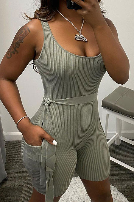 Pure Color Pit Bar Tight Short Sleeve Romper Shorts AD0405