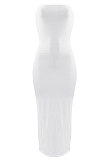 Pure Color Bandeau Bra Midi Dress NK243