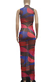 Sexy Perspective Leopard Colorful Printing Sanbeach Net Yarn Long Dress JP1035