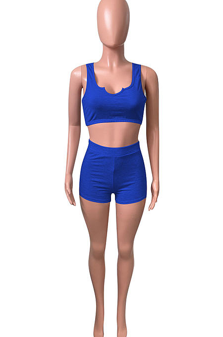 Women Pure Color Vest Sport Casual Shorts Sets NK242