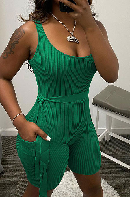 Pure Color Pit Bar Tight Short Sleeve Romper Shorts AD0405