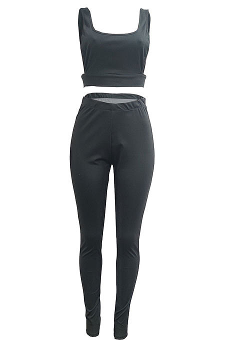 Temperament Casual Pure Color Sleeveless Backless Pants Sets JP1037