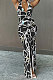 Halter Neck Ruffle Open Fork Printing Mid Waist Long Dress JP1038