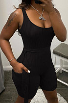 Pure Color Pit Bar Tight Short Sleeve Romper Shorts AD0405