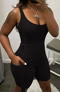 Pure Color Pit Bar Tight Short Sleeve Romper Shorts AD0405