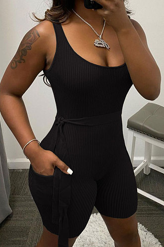 Pure Color Pit Bar Tight Short Sleeve Romper Shorts AD0405