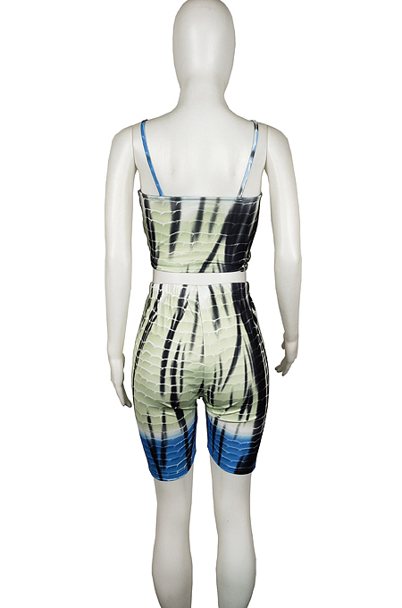 Fashion Sling Drawsting Bind Print Shorts Casual Two-Piece L0349