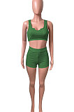 Women Pure Color Vest Sport Casual Shorts Sets NK242