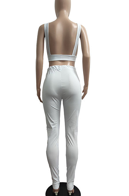 Temperament Casual Pure Color Sleeveless Backless Pants Sets JP1037