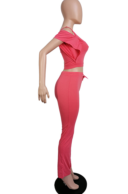 Cotton Pure Color Casual Off Shoulder Flounce Sets LML230