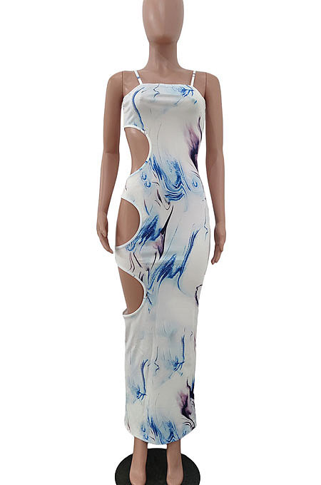 Condole Belt Temperament Sexy Hole Printing Long Dress JP1034