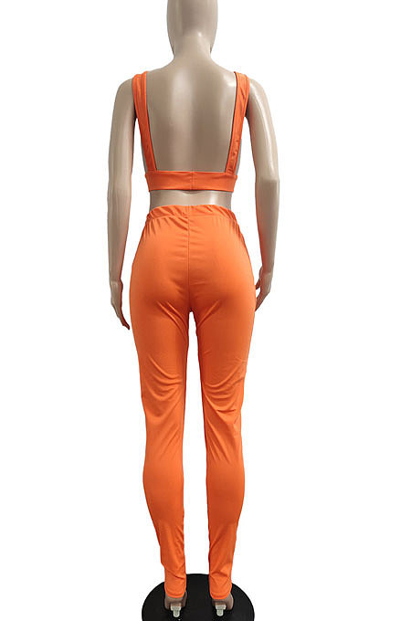Temperament Casual Pure Color Sleeveless Backless Pants Sets JP1037