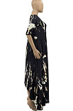 Tie Dye Loose Short Sleeve Long Dress AD0407