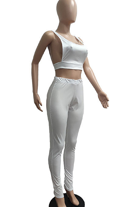 Temperament Casual Pure Color Sleeveless Backless Pants Sets JP1037