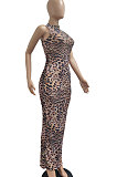 Sexy Perspective Leopard Colorful Printing Sanbeach Net Yarn Long Dress JP1035