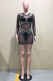 Fashion Summer Net Yarn PU Elastic Three Piece D8445 