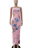 Condole Belt Temperament Sexy Hole Printing Long Dress JP1034