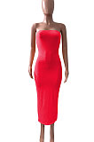 Pure Color Bandeau Bra Midi Dress NK243