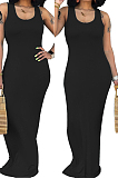 Pure Color Sexy Vest U Neck Casual Long Dress SY8810