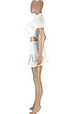 Trendy Casual Sexy Pure Color Invisible Zipper Cultivate One's Morality Jumpsuits Ruffle Skirts Sets SM9176