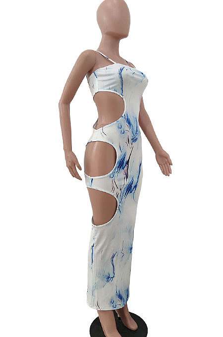 Condole Belt Temperament Sexy Hole Printing Long Dress JP1034