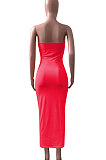 Pure Color Bandeau Bra Midi Dress NK243