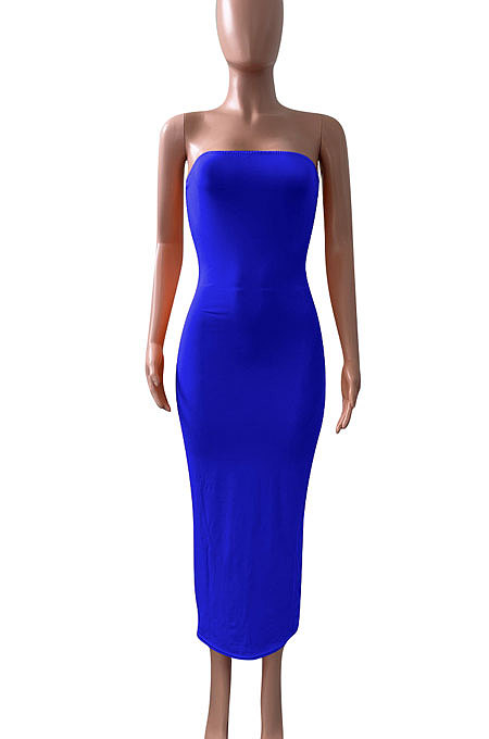Pure Color Bandeau Bra Midi Dress NK243