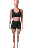 Women Pure Color Vest Sport Casual Shorts Sets NK242