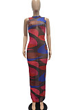 Sexy Perspective Leopard Colorful Printing Sanbeach Net Yarn Long Dress JP1035