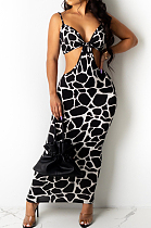 Sexy Backless Hollow Out Sling Tight Print Casual Dress SY8813