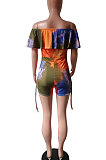 Women Sexy A Word Shoulder Bind Printing Romper Shorts HM5241
