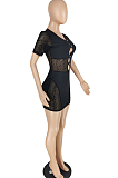 Euramerican Zebra-Stripe Net Yarn Spliced Mini Dress YYZ857