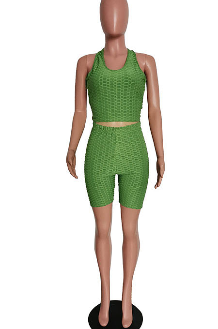 Vest Pure Color Sleeveless Pineapple Cloth Yoga Suit Backless Shorts Sets HM5444