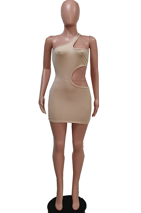 Fashion Tight Hollow Out One Shoulder Sleeveless Dress F1618