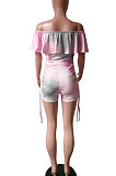 Women Sexy A Word Shoulder Bind Printing Romper Shorts HM5241