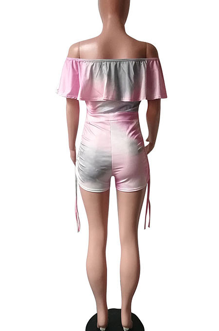 Women Sexy A Word Shoulder Bind Printing Romper Shorts HM5241