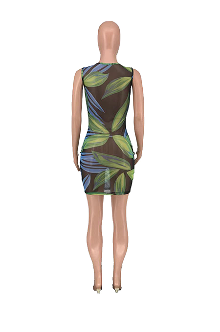 Fashion Mesh Print Sexy Mini Dress  AMX6009