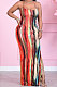 Sexy High Waist Condole Belt Printing Side Open Fork Long Dress HM5440