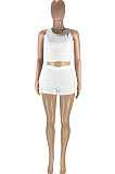 Trendy Pure Color Pit Bar Round Neck Bew Waist Cultivate Oen's Morality Vest Shorts Sets SM9179