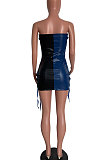 Sexy Fashion Eyelet Bind Spliced Boob Tube Top Mini Dress HM5451