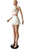 Euramerican Fashion Pure Color Vest Pleated Skirt They Sound Sets CM2129